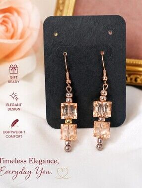 🌸2/$16🌸 Blush Crystal Cube Rose Gold Dangle Earrings